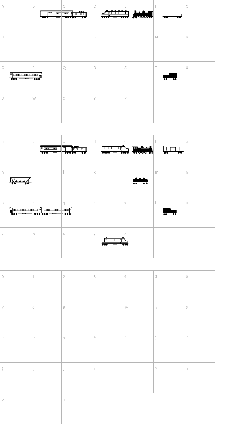 Character Map Trains Regular Font