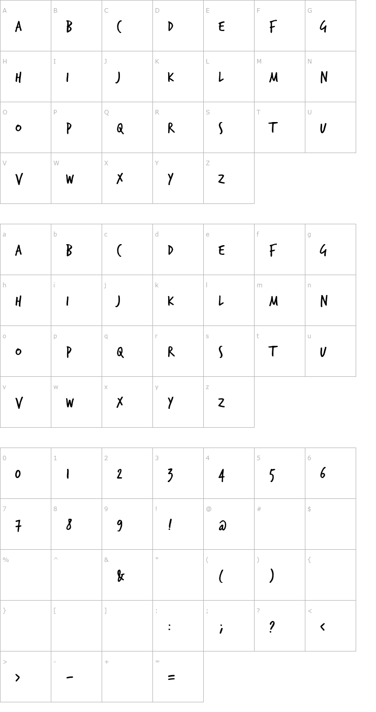 Character Map TrashHand Font