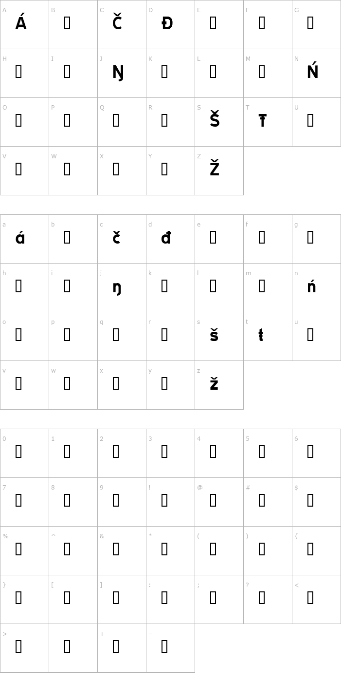 Character Map TRATEXSVARTSAMISK SVARTSAMISK Font