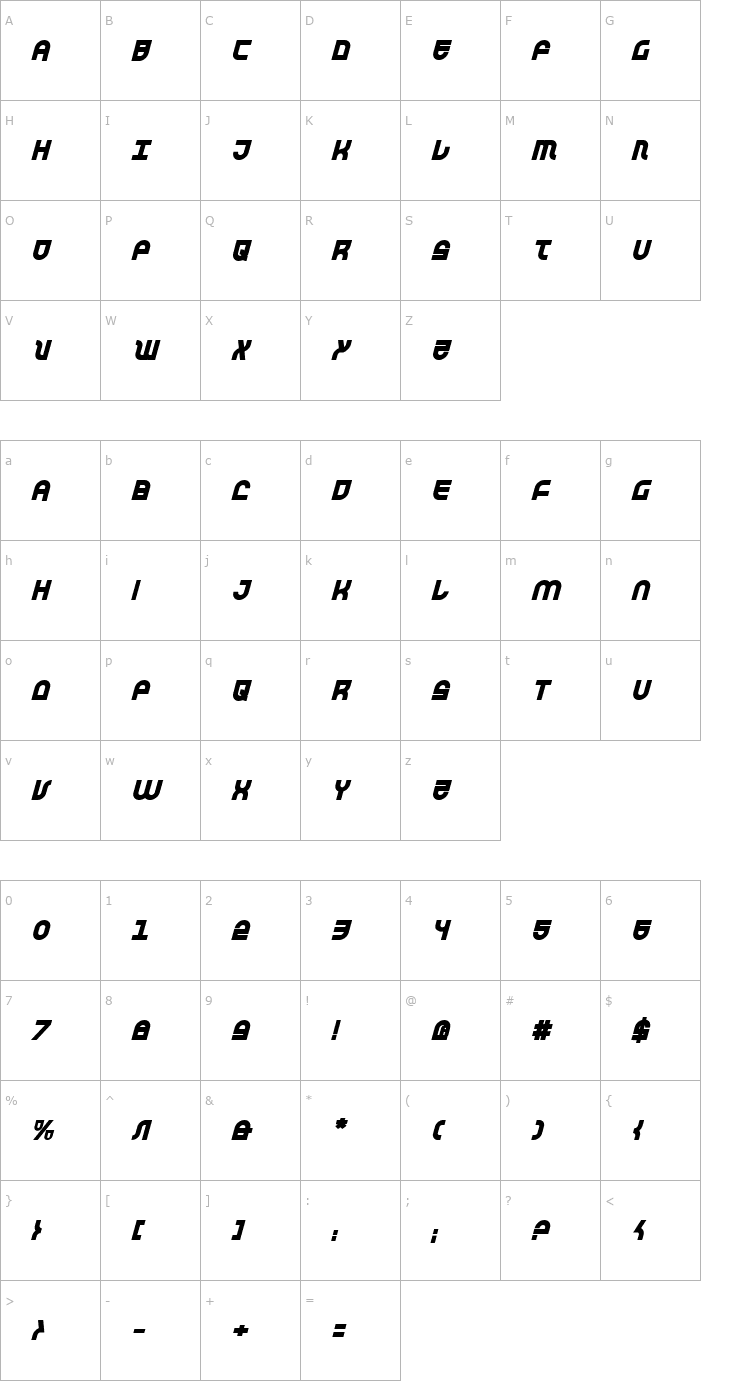 Character Map Trek Trooper Bold Italic Font