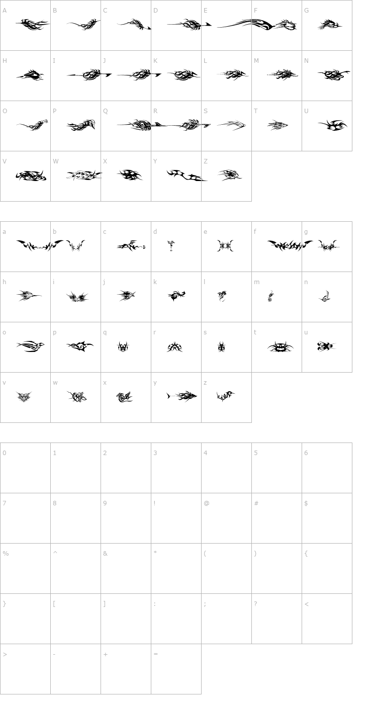 Character Map Tribalz Font