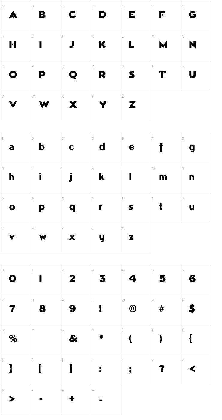 Character Map Trimble Font