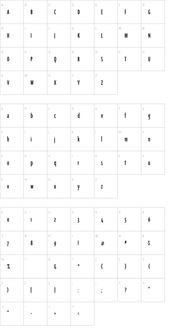 Character Map TriplexCond Font