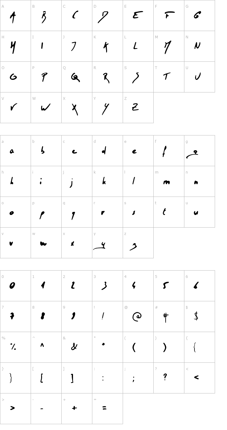 Character Map Tristan Font