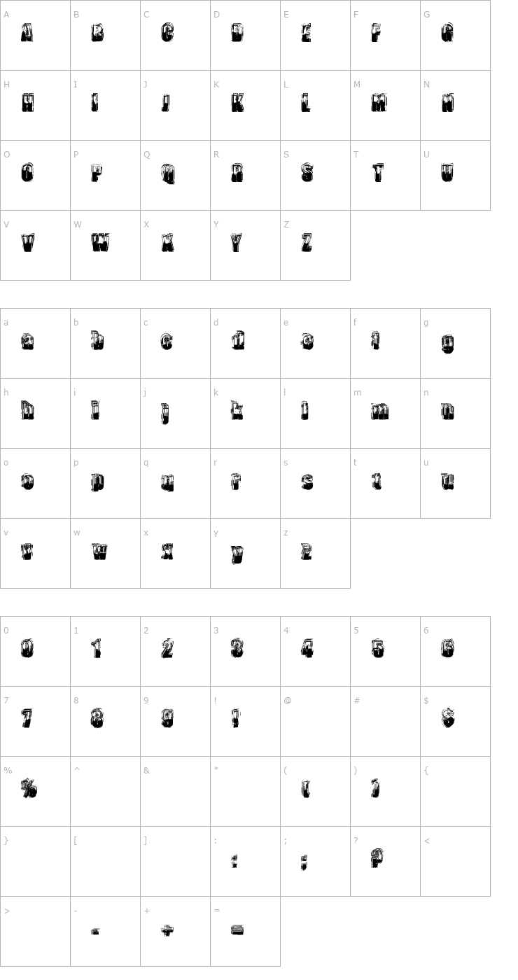 Character Map Trop Flou Font