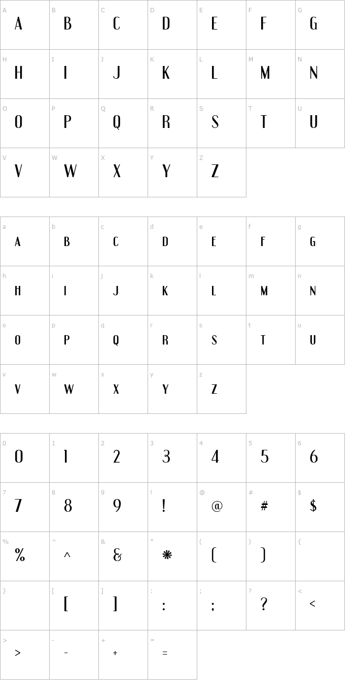 Character Map TrSah Engebrechtre Font