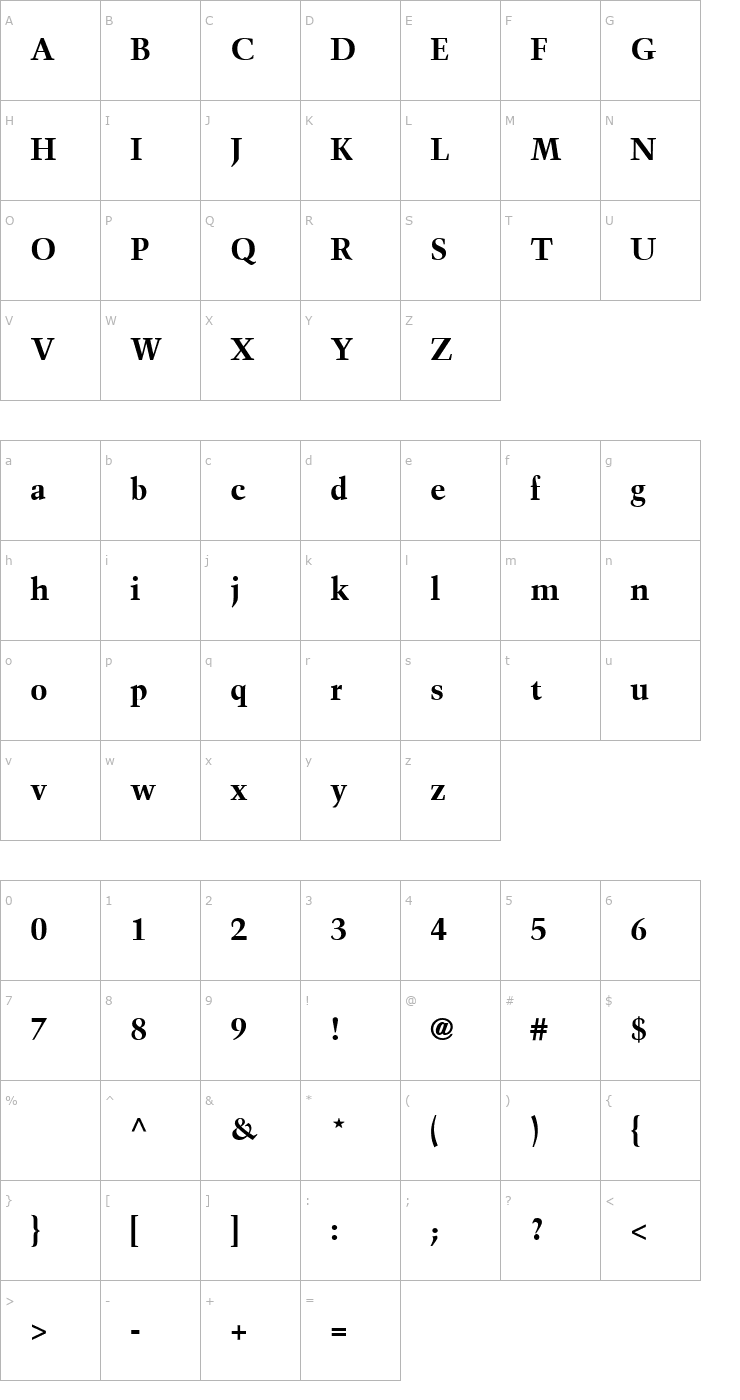 Character Map Trump Mediaeval Bold Font