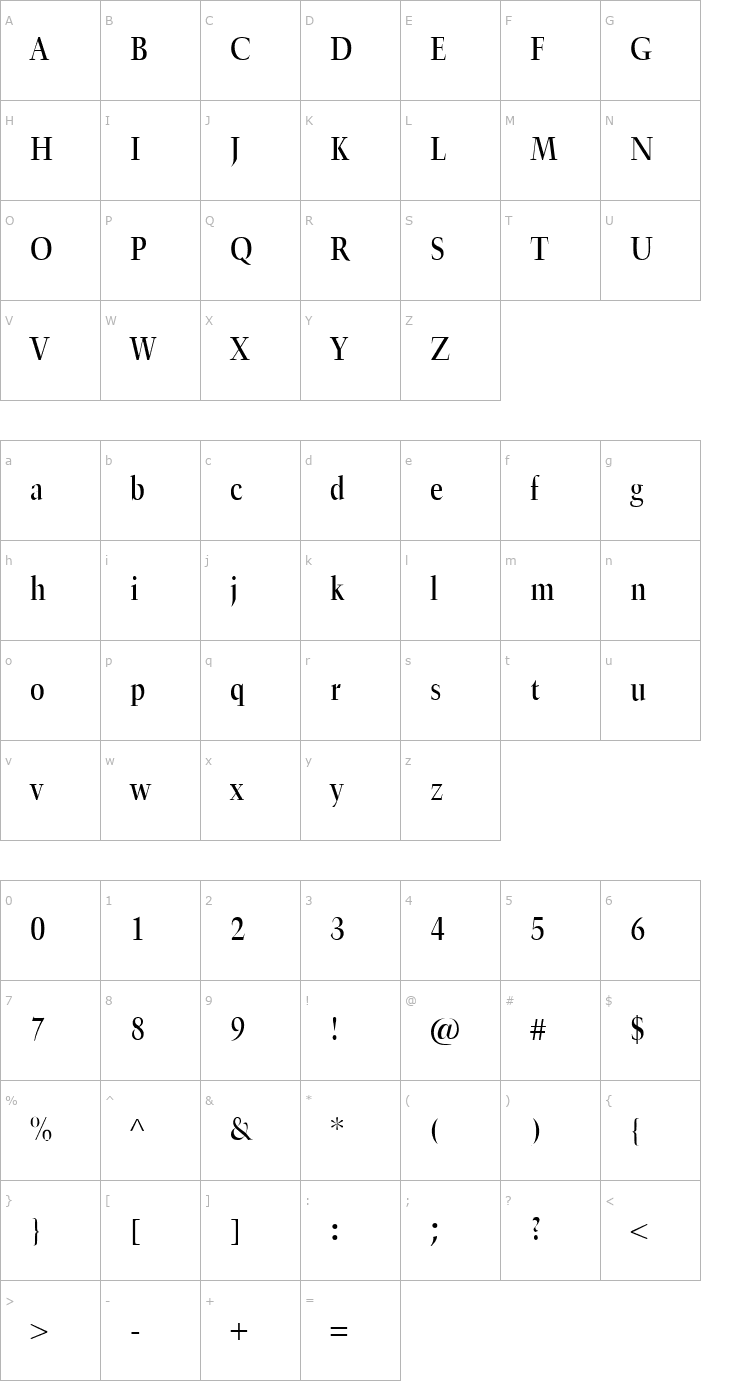 Character Map TrumpetLite-Normal Font