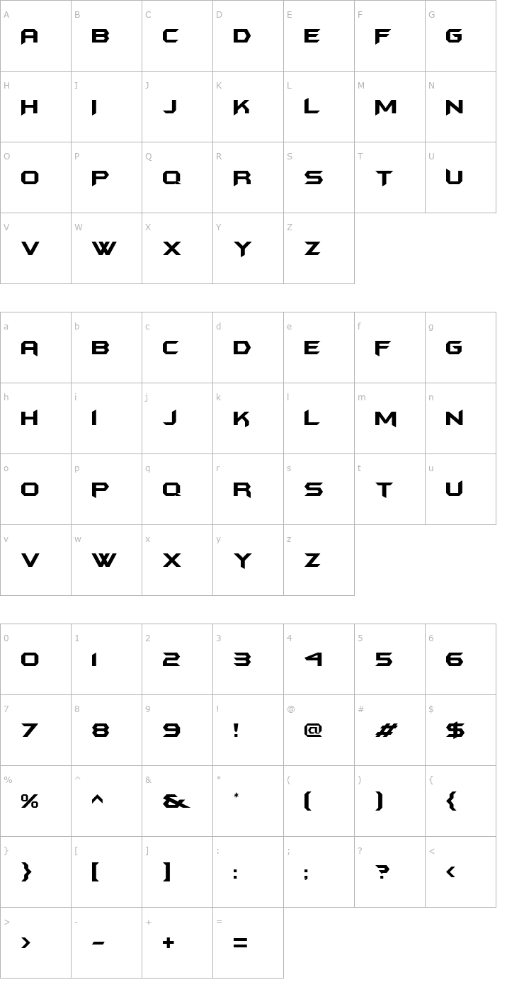 Character Map tsp teitbite 1 Font