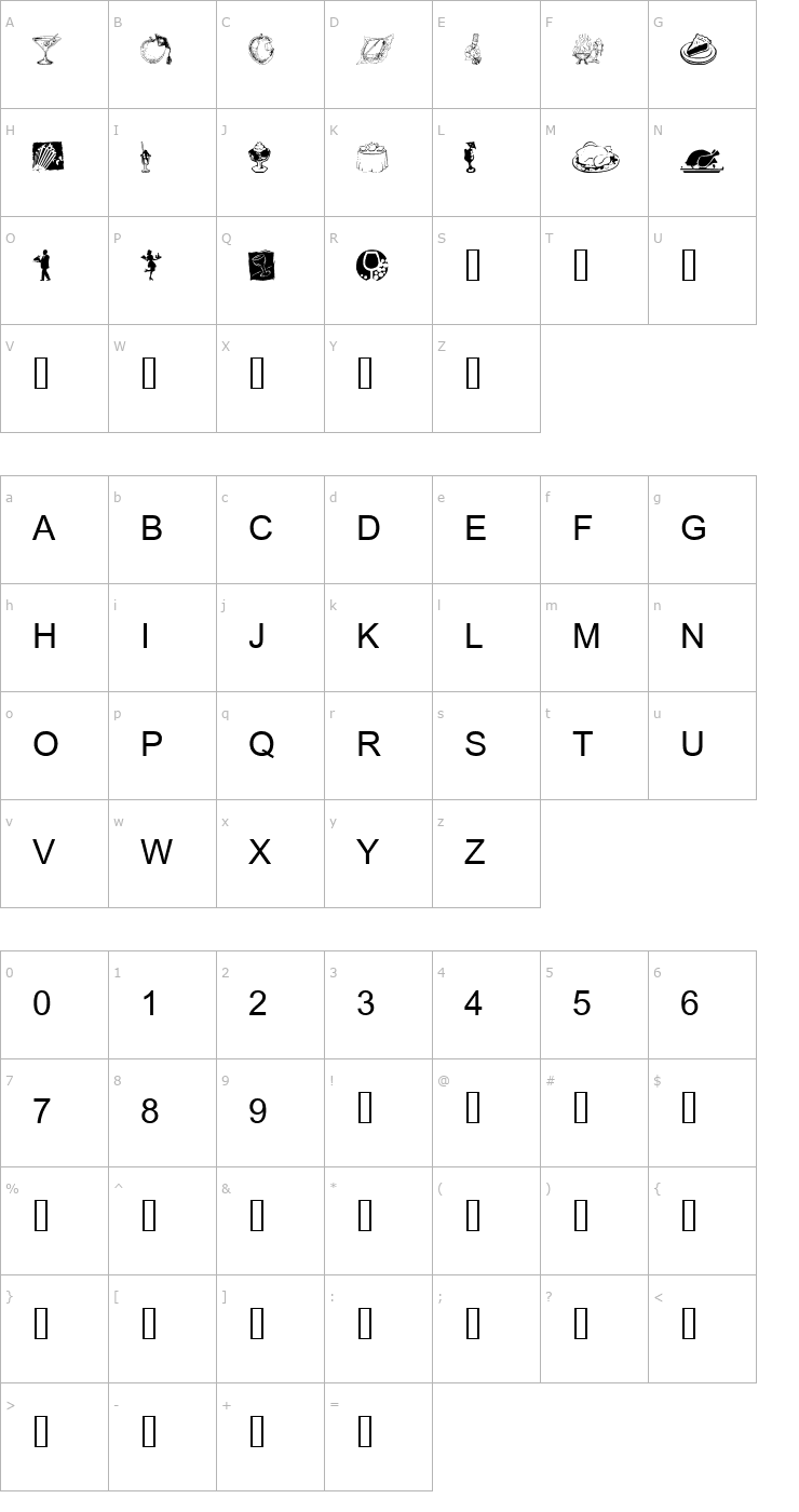 Character Map tungfont food 003 Font