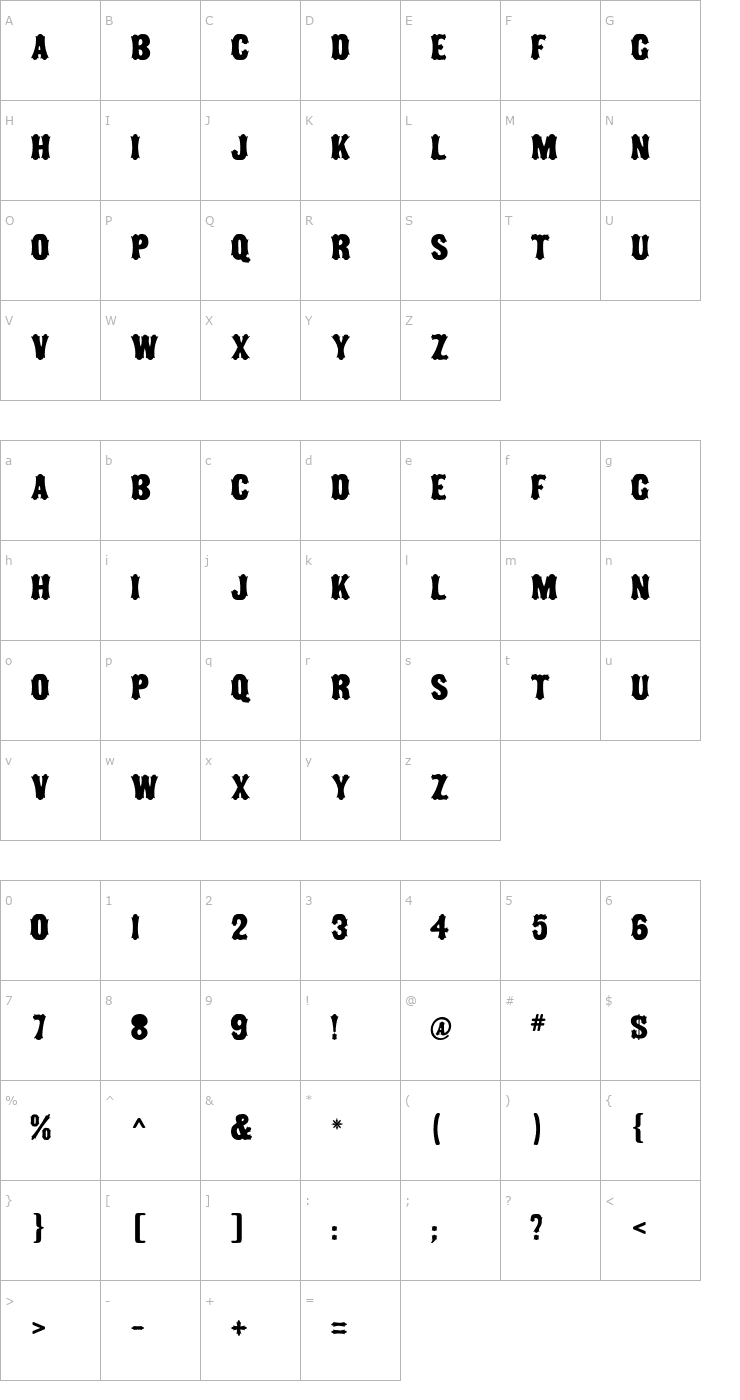 Character Map Tuscan MF Narrow Font