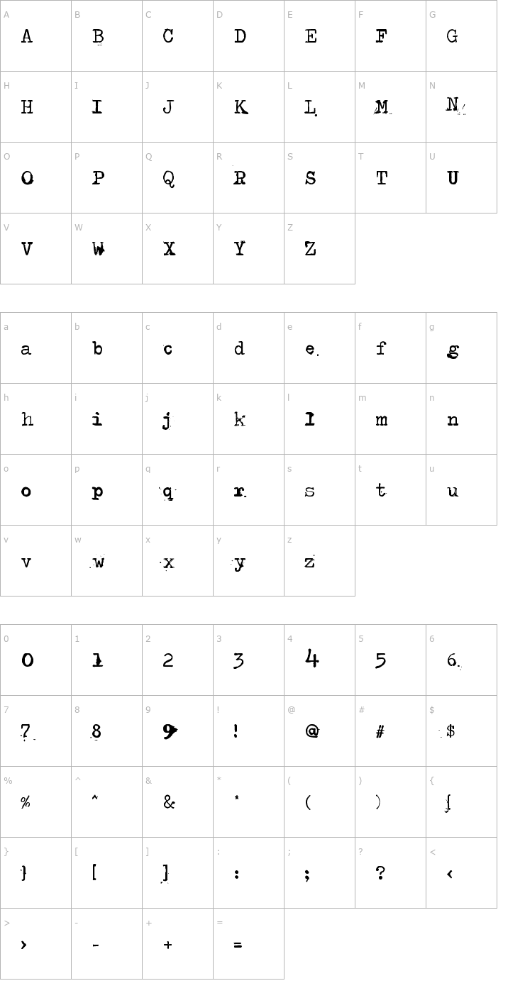 Character Map Type-Ra Font