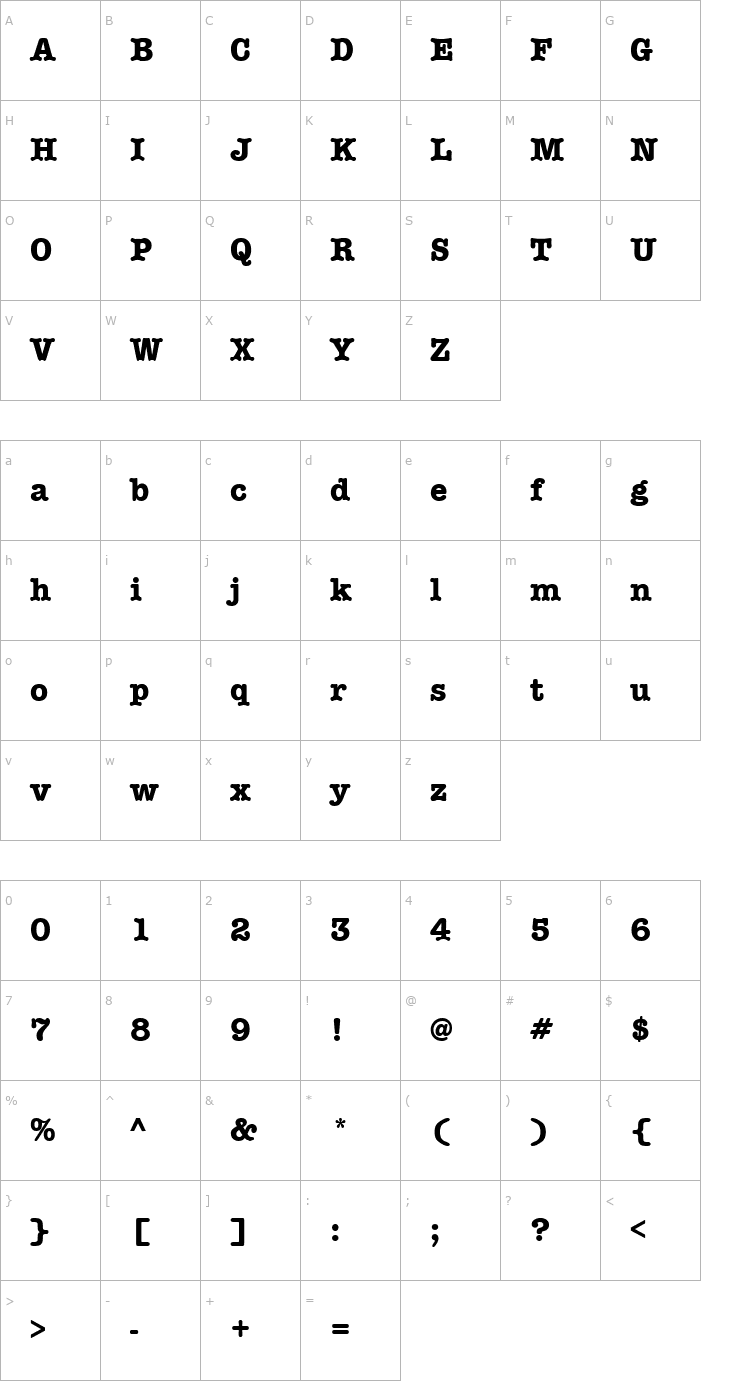 Character Map Typewriter Bold Font