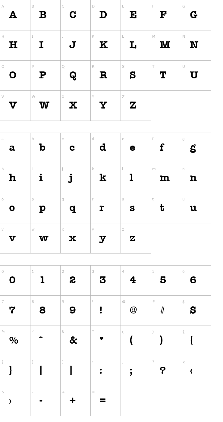 Character Map Typewriter-DemiBold Font