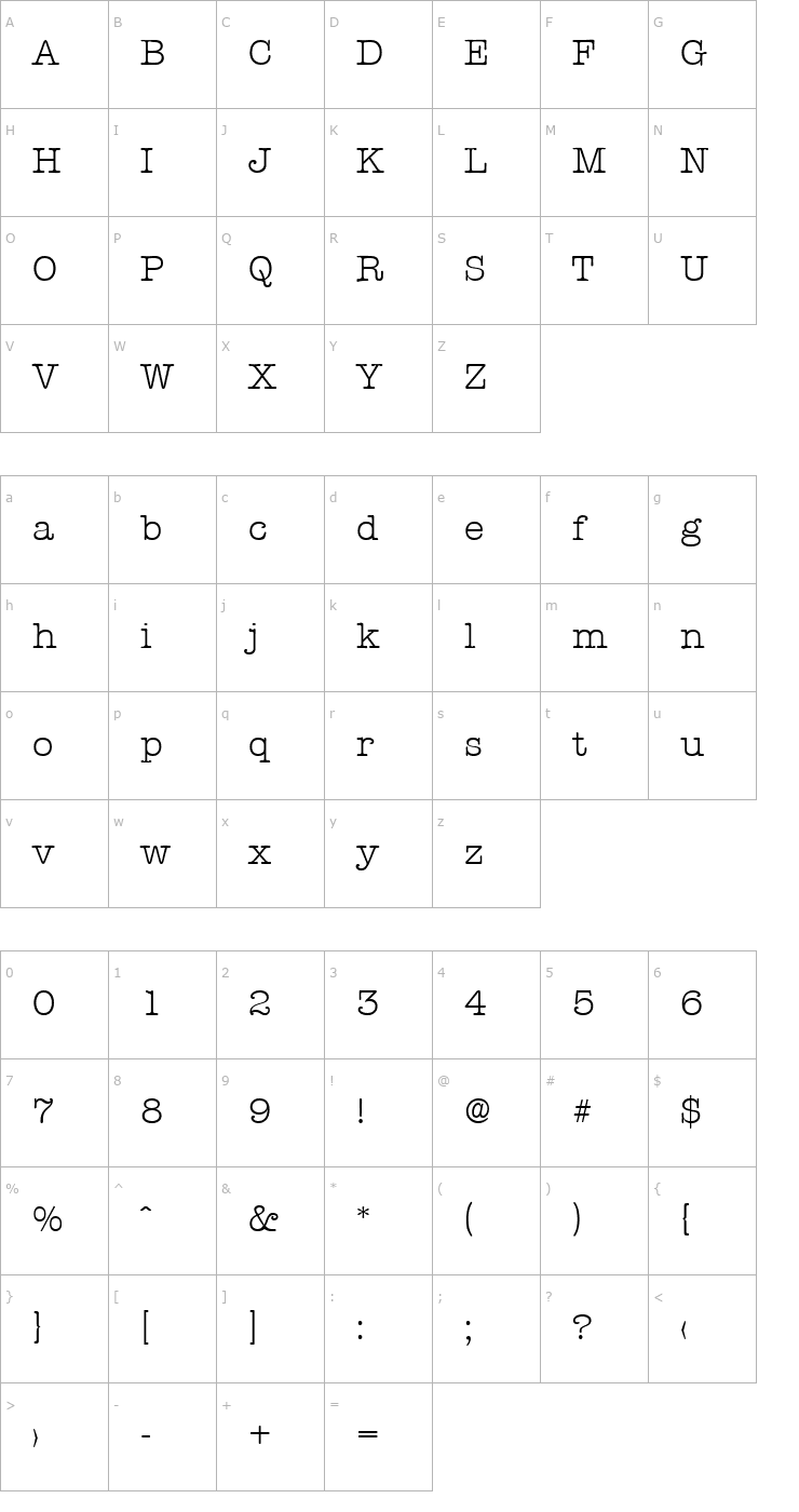 Character Map Typewriter-Light Font