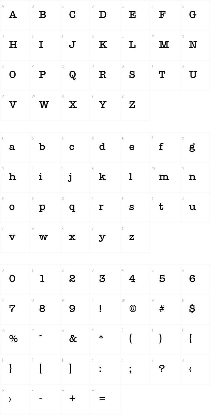 Character Map Typewriter-Medium Font