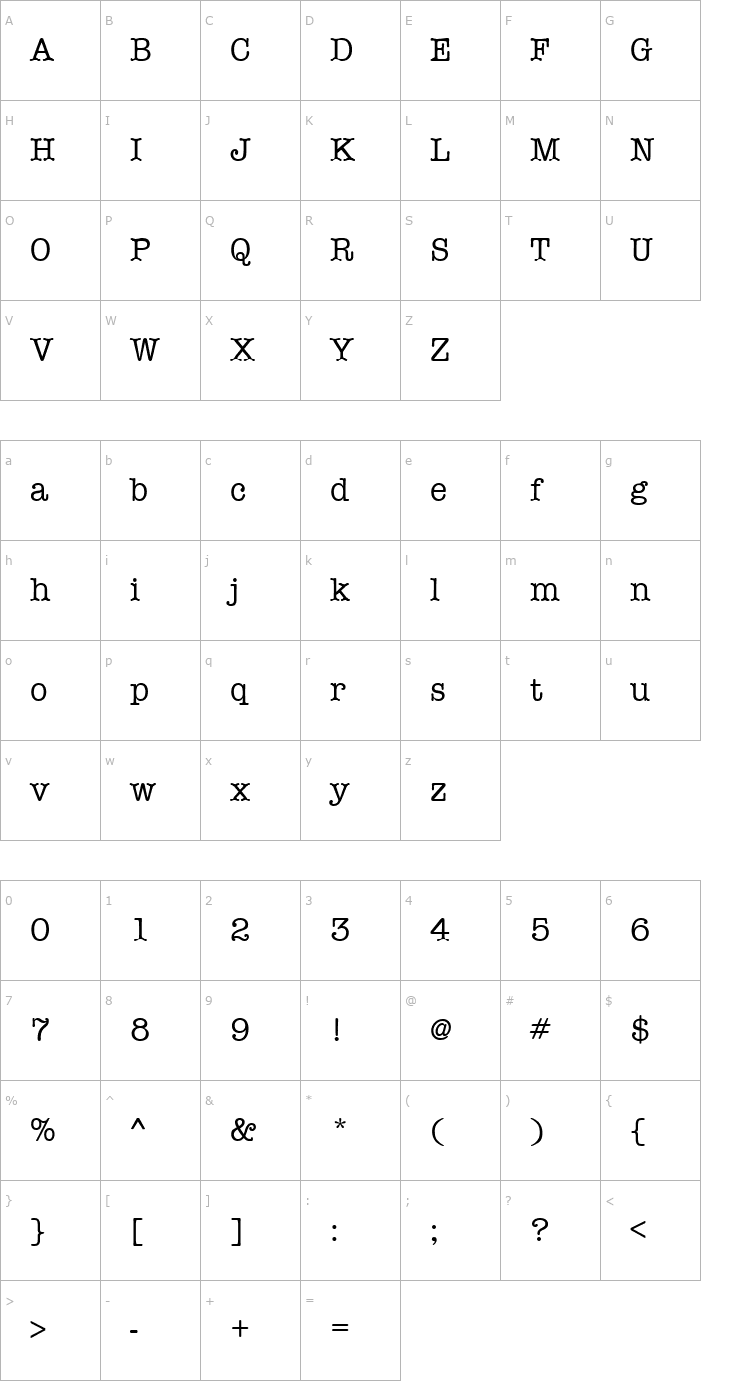 Character Map Typewriter Regular Font