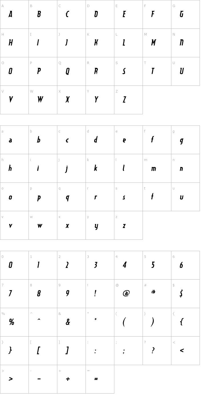 Character Map Typographiction2.1 B.I Font