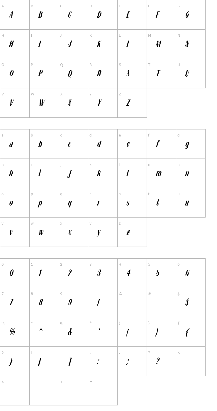 Character Map Tzigane MN Font