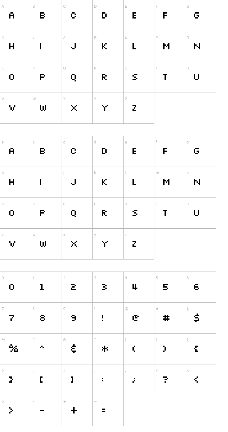 Character Map UF Silkscreen x Font