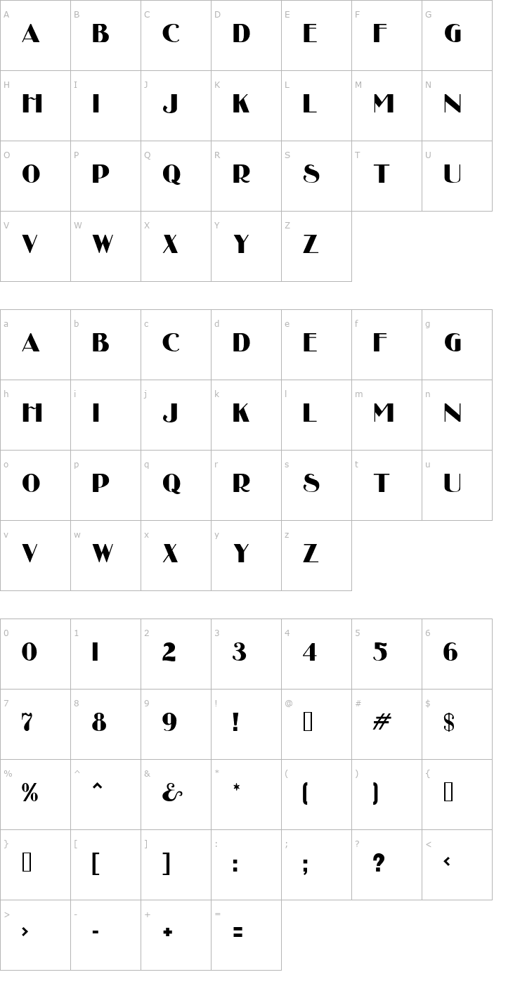 Character Map Uncle Bob MF Font