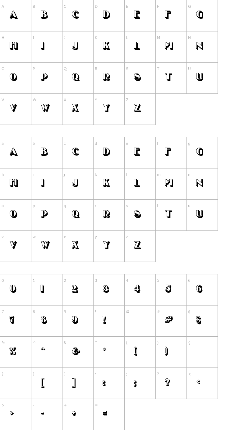 Character Map UncleBobMF-Shadow Font