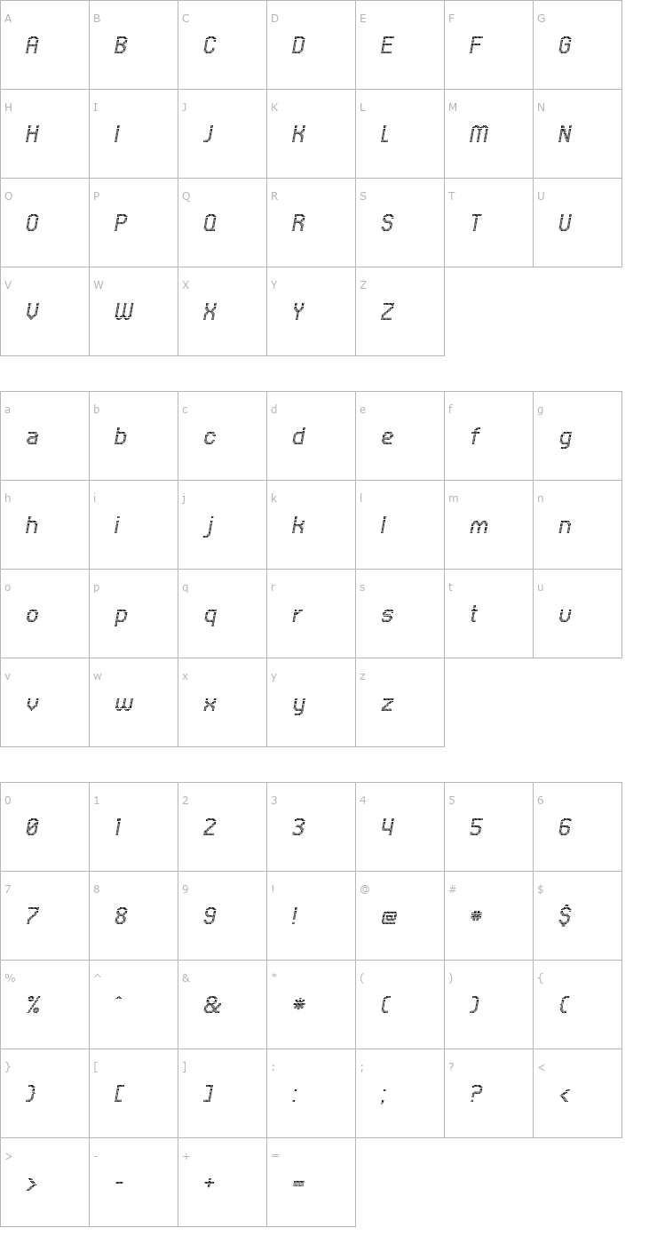 Character Map UNDASquareFineItalic Font