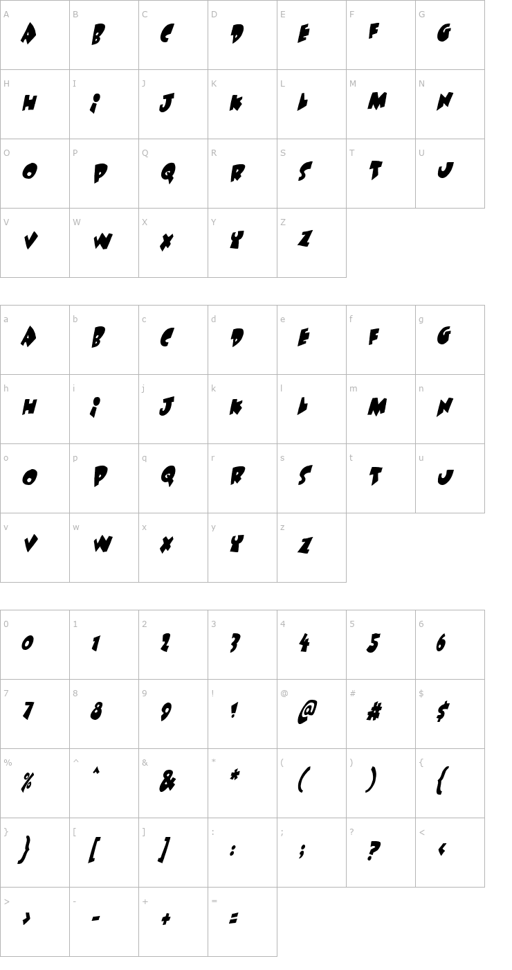 Character Map Under attack skew Font