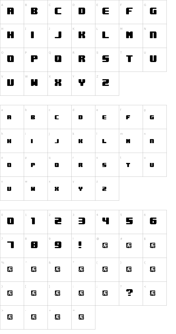 Character Map Underwhelmed (BRK) Font