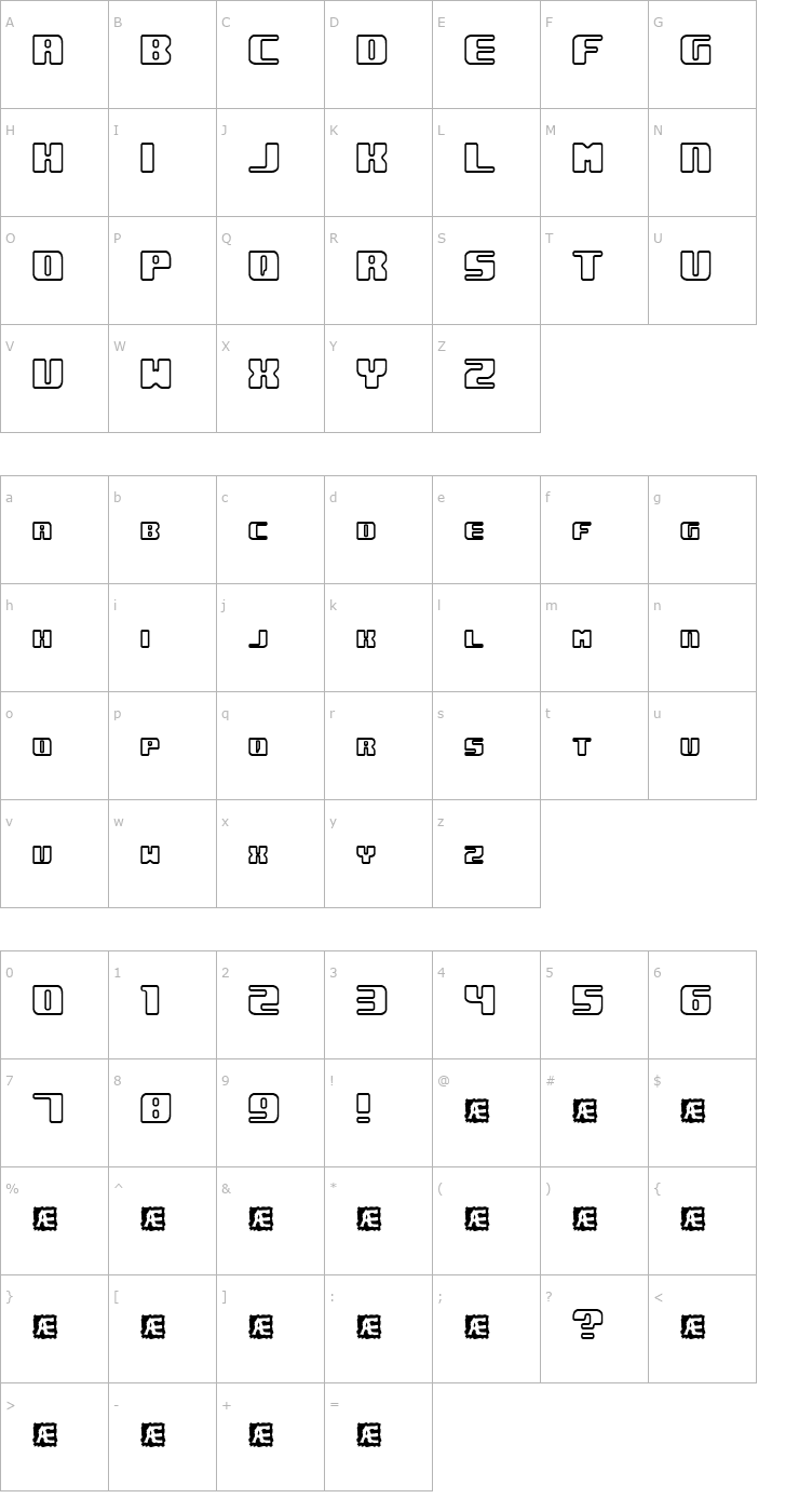 Character Map Underwhelmed Outline (BRK) Font