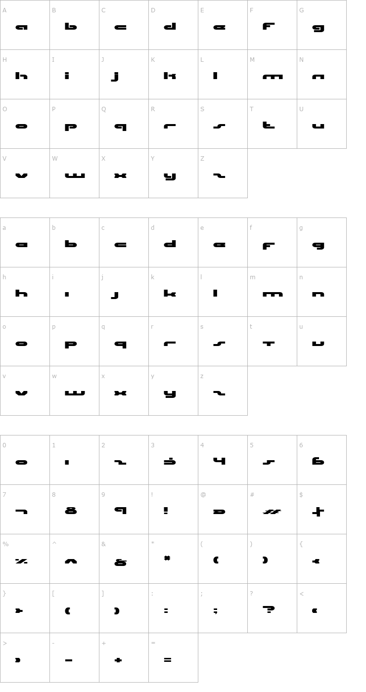 Character Map uni-sol expanded Font