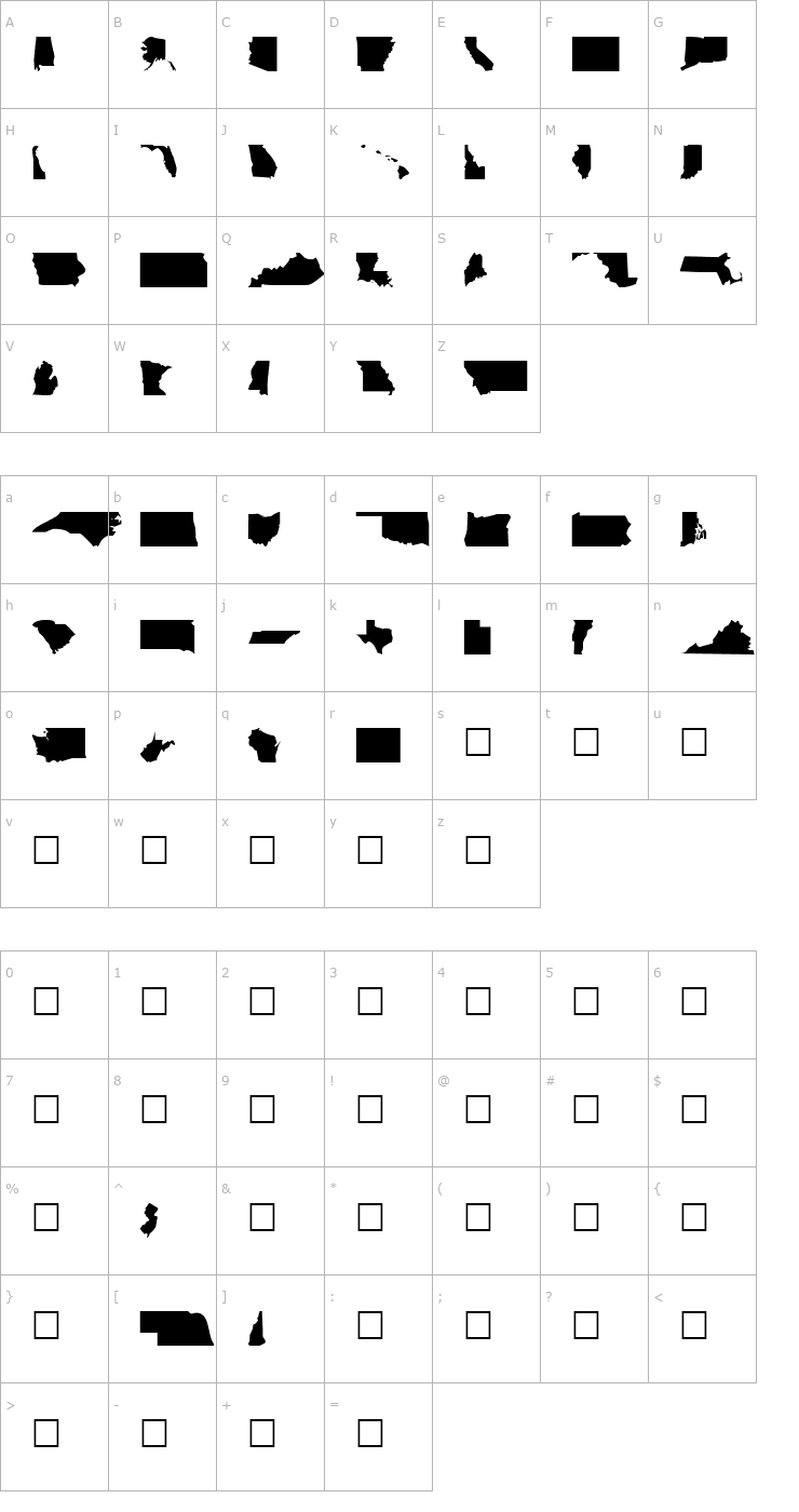 Character Map United States of America Font