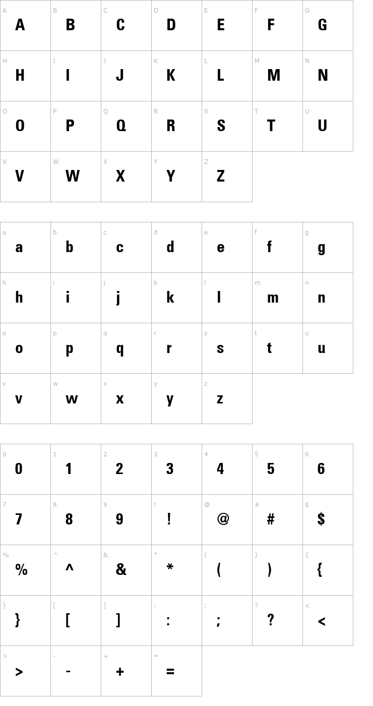 Character Map Univers 57 Condensed Bold Font