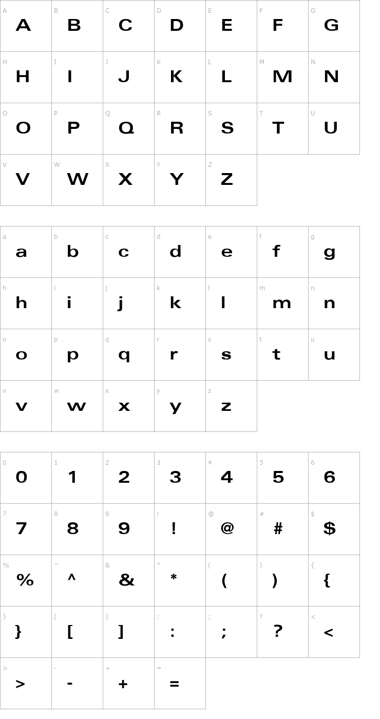 Character Map Univers-BoldExt Font