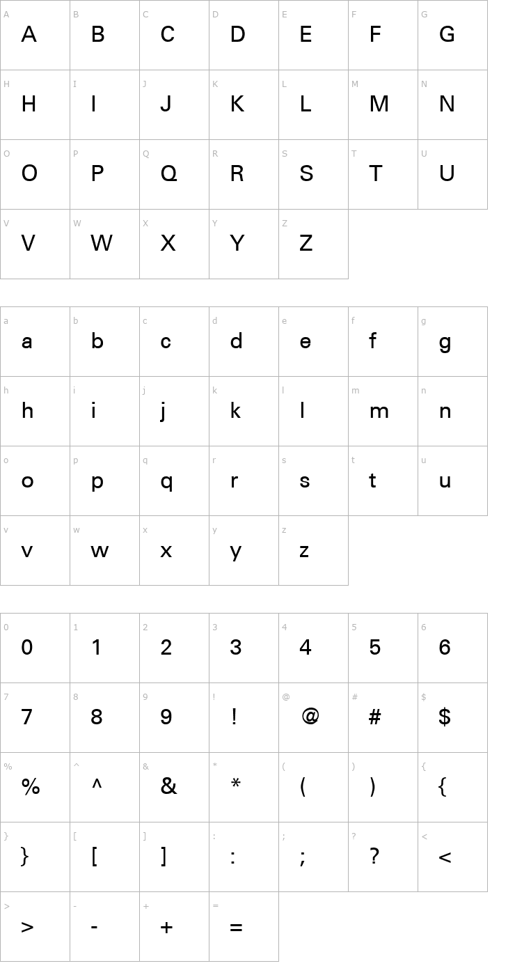 Character Map Univers CE 55 Medium Font