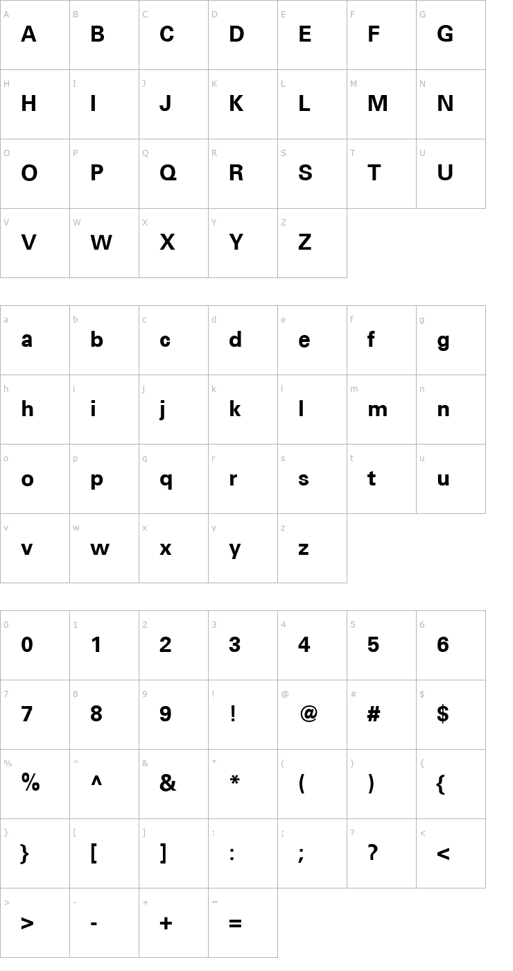 Character Map Univers CE 65 Bold Font