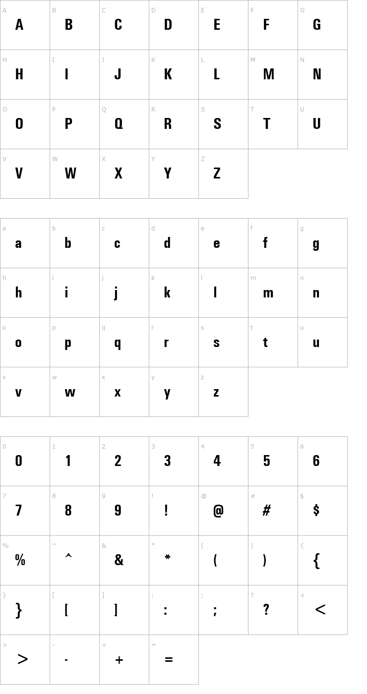 Character Map Univers Condensed Bold Font