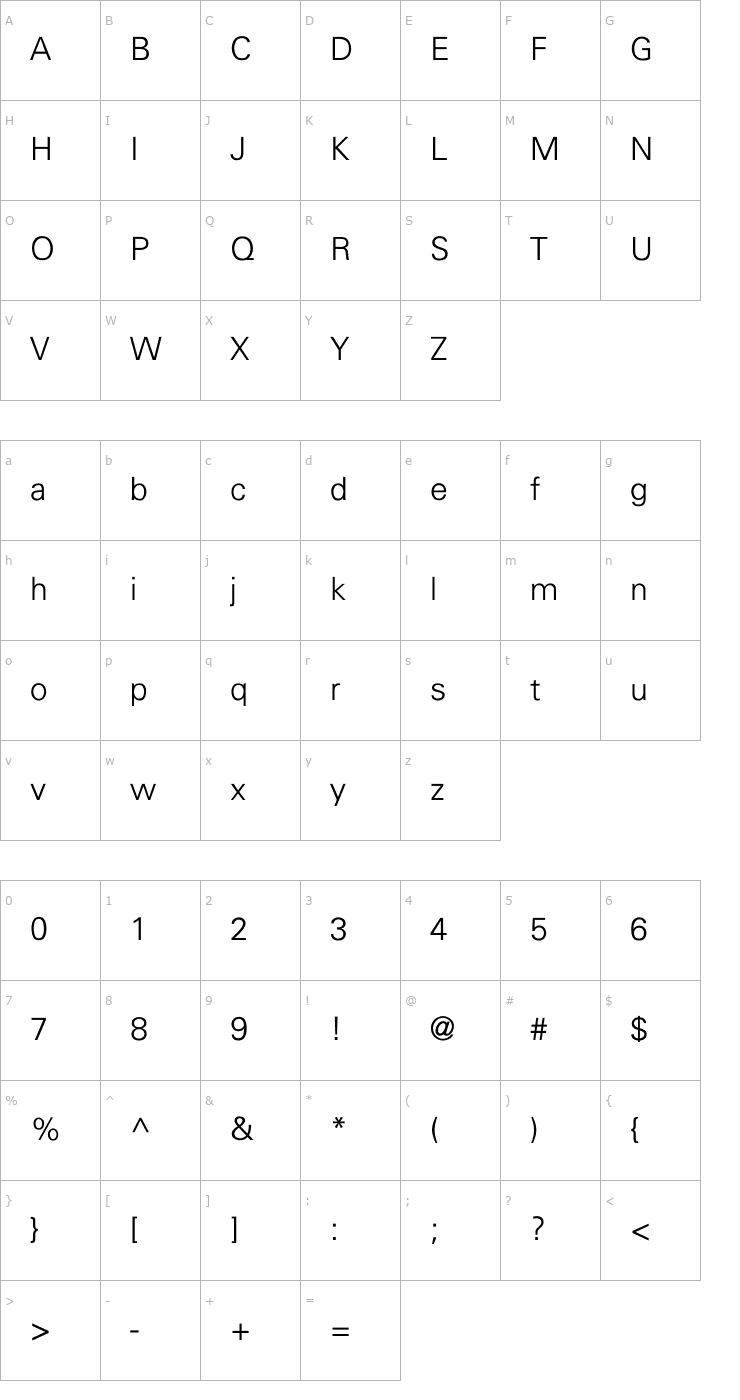 Character Map Univers-Light-Normal Font