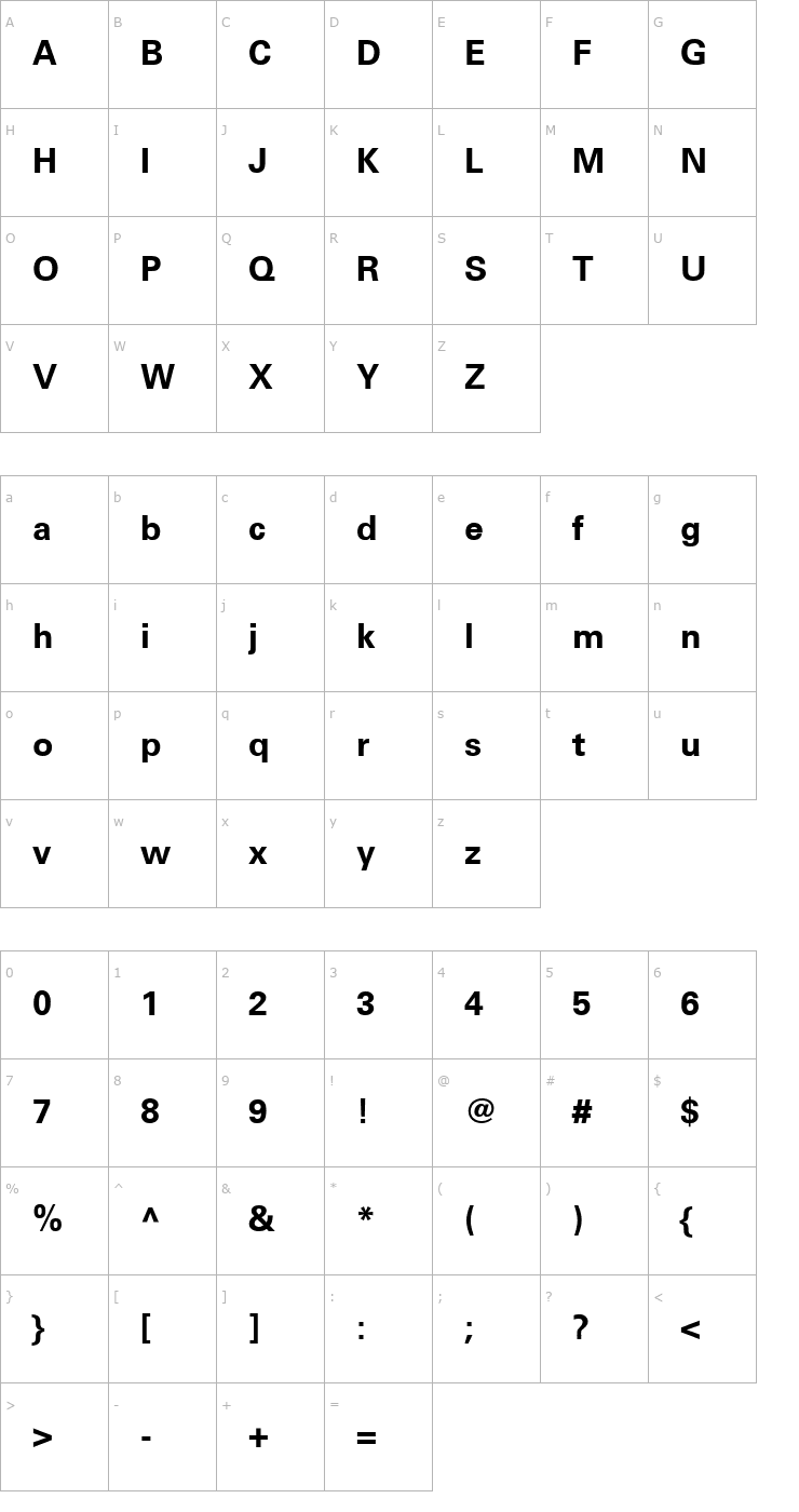 Character Map Univers65-Bold Font