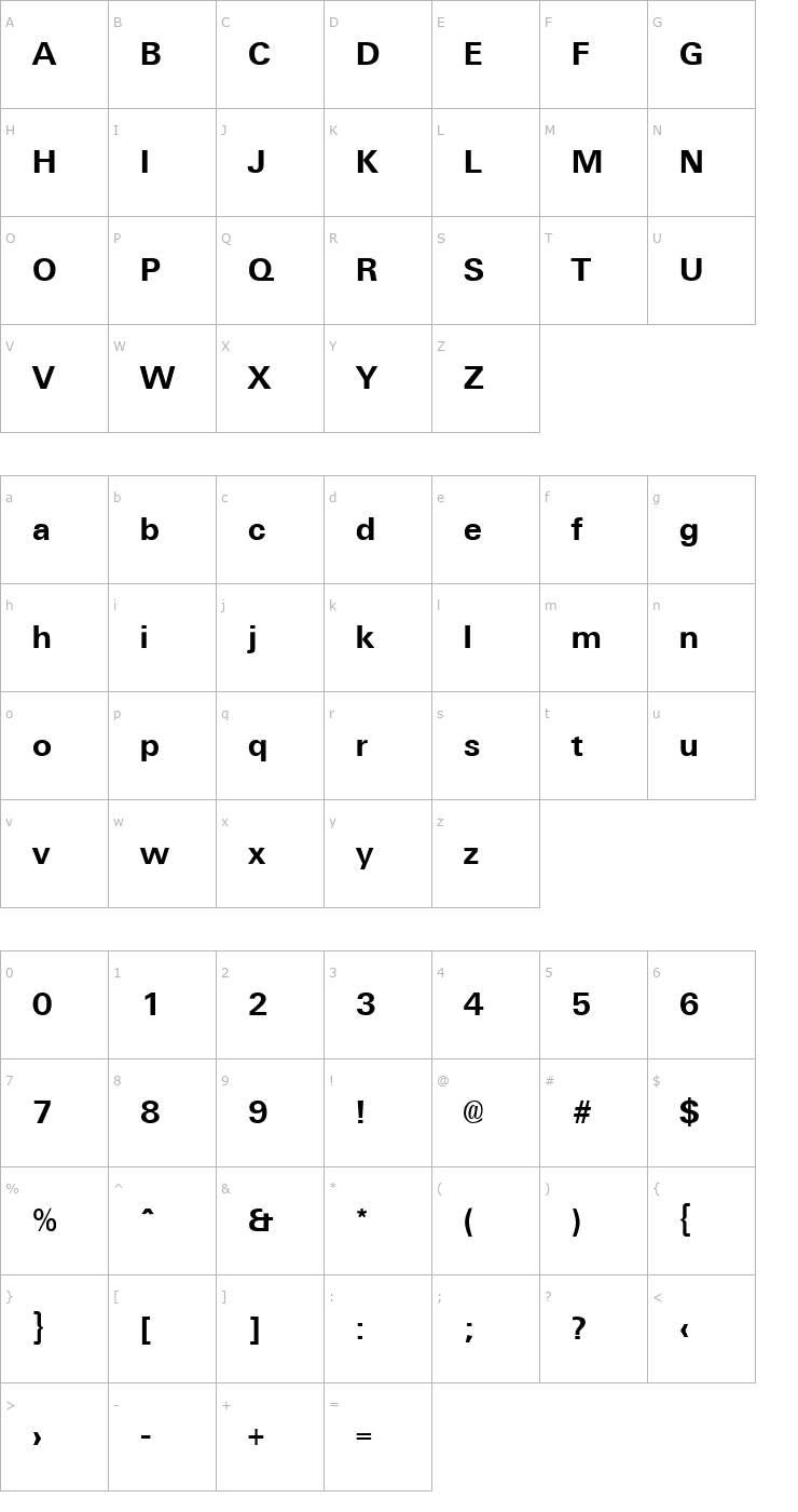 Character Map Universal Bold Font