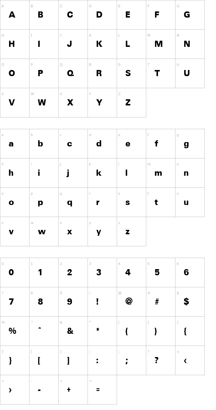 Character Map UniversalCondBlack Regular Font