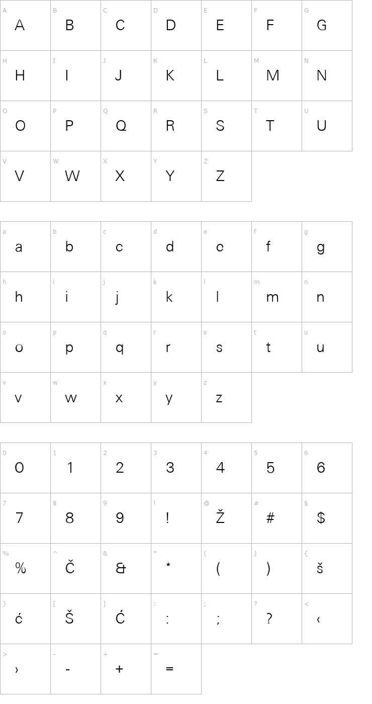 Character Map Universans450_PP-Normal Font