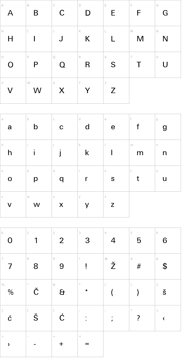 Character Map Universans550_PP-Normal Font