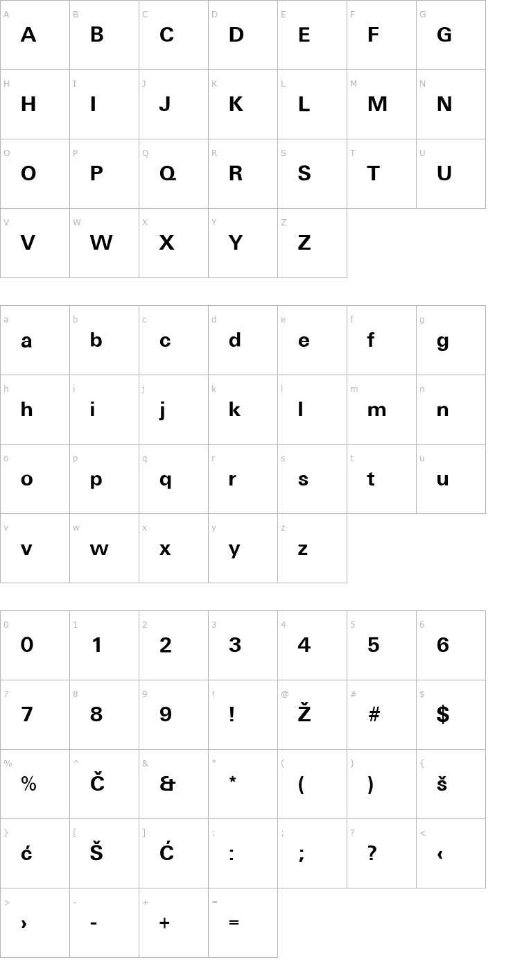 Character Map Universans650_PP-Bold Font