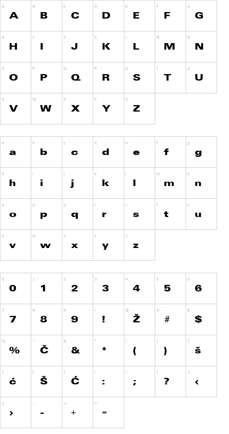 Character Map Universans830_PP-Bold Font