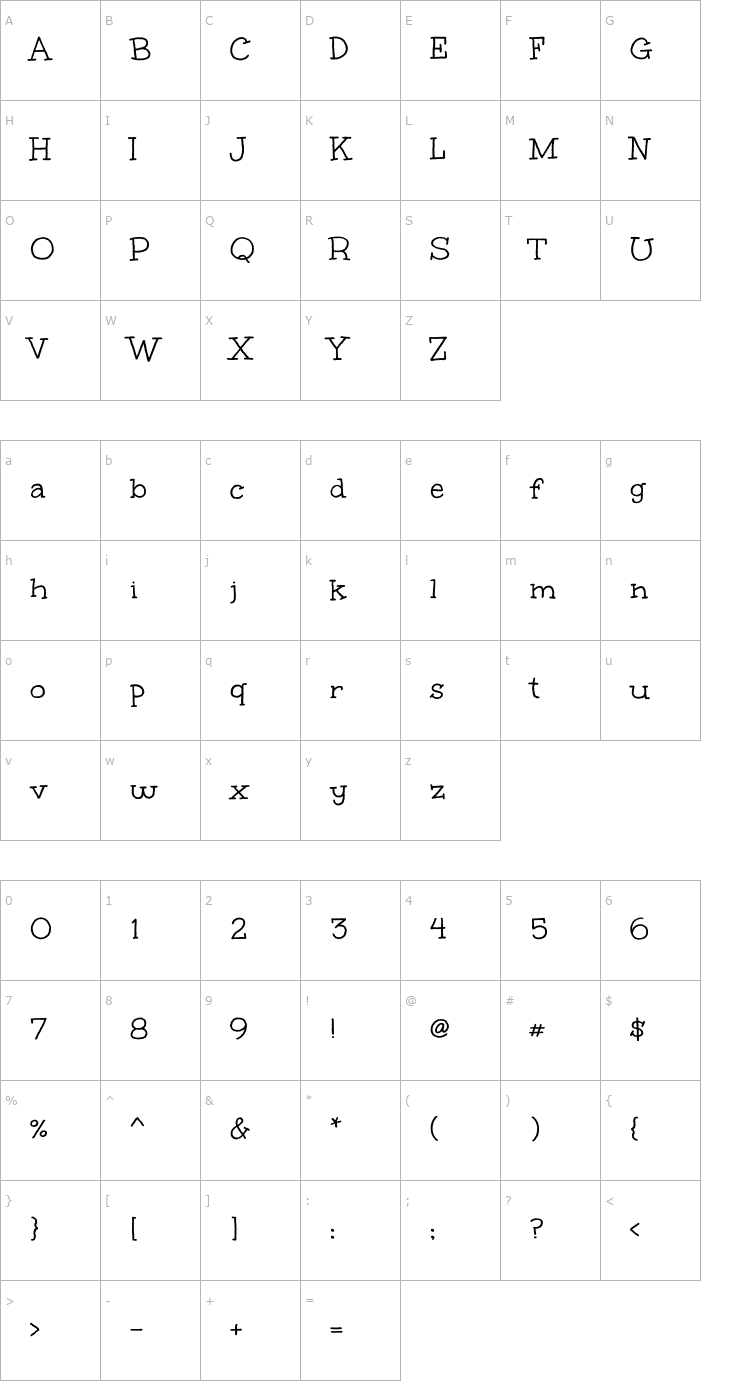 Character Map Unkempt Font