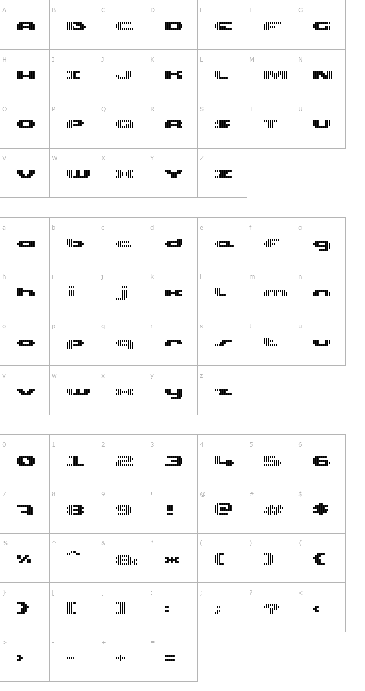 Character Map UP Tiny lcd four 8 decoV Font