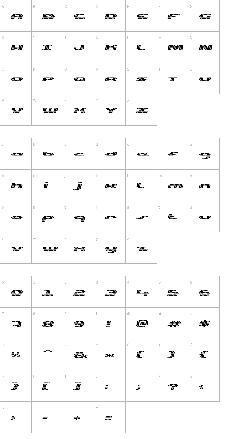 Character Map UP Tiny lcd four 8 Italic Font