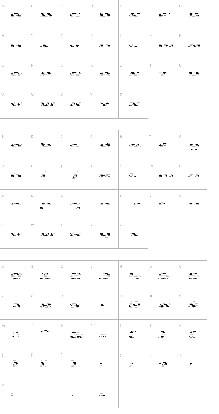 Character Map UP Tiny lcd four 8 Light Italic Font