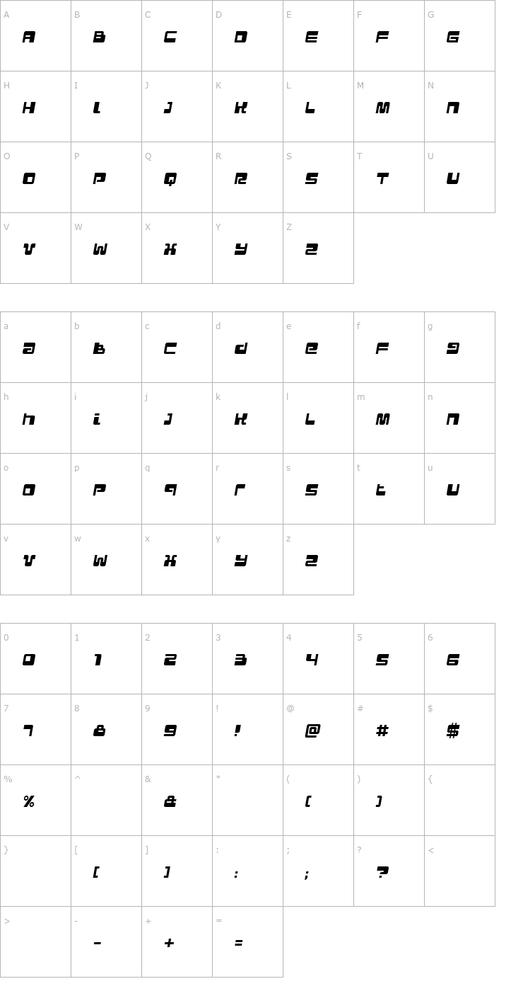 Character Map Urban Italic Font